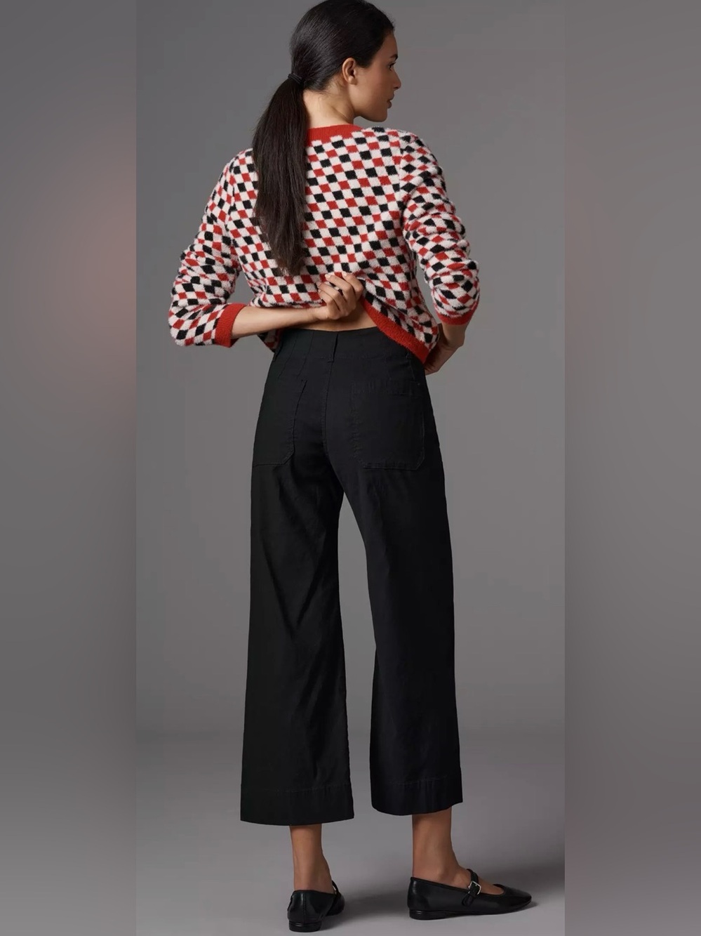 Maeve Anthropologie Colette Cropped Wide Leg Pant Black Magic Fabric Linen 28 - Picture 2 of 14